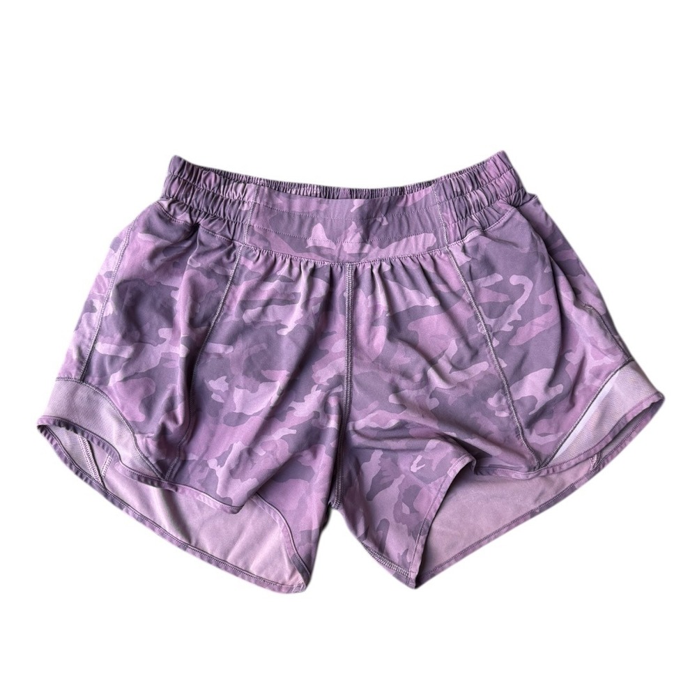 Lululemon Speed Up Camo Print Running Shorts Women's Size 6 Purple